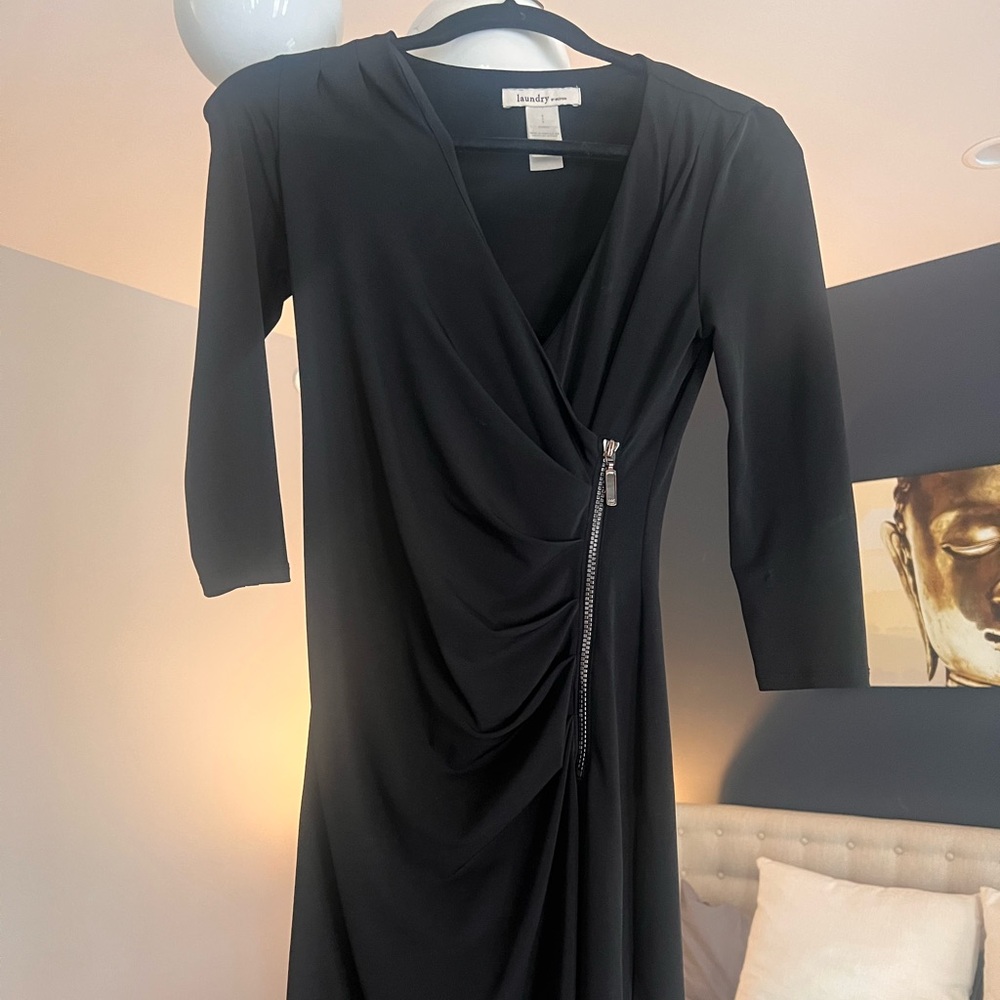 Laundry by Design Black Ruched Wrap Dress